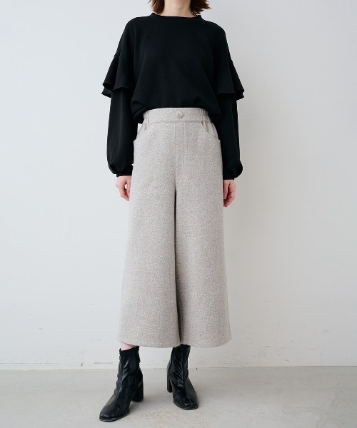 IEDIT(イディット) パンツ ウールライク素材のクロップド丈ワイド IEDIT(イディット) パンツ ウールライク素材のクロップド丈ワイド