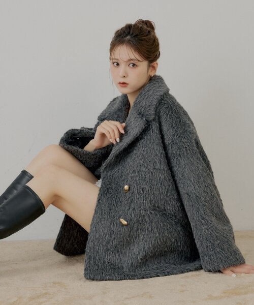 Chico（チコ） コート アウター 金ボタンシャギーミディジャケット