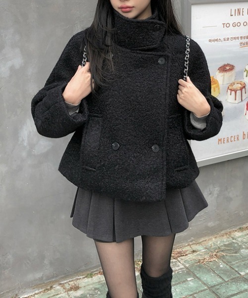 FAVORITO ピーコート pコート スタンドカラーダブルブレストショート