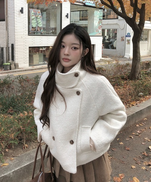FAVORITO ピーコート pコート スタンドカラーダブルブレストショート