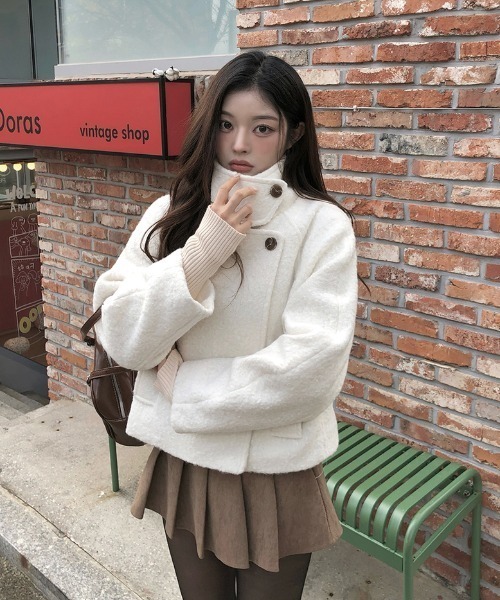 FAVORITO ピーコート pコート スタンドカラーダブルブレストショート