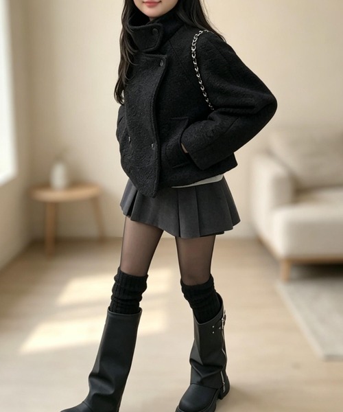 FAVORITO ピーコート pコート スタンドカラーダブルブレストショート