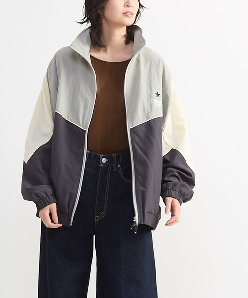 ジャケット・アウター bi color piping fleece drawstring tops CONVERSE TOKYO ブルゾン アウター BI-COLOR NYLON JACKET レディース