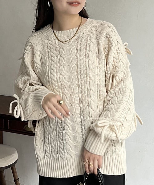 「prose verse」 長袖ニット フリ- アイボリー レディース_画像2