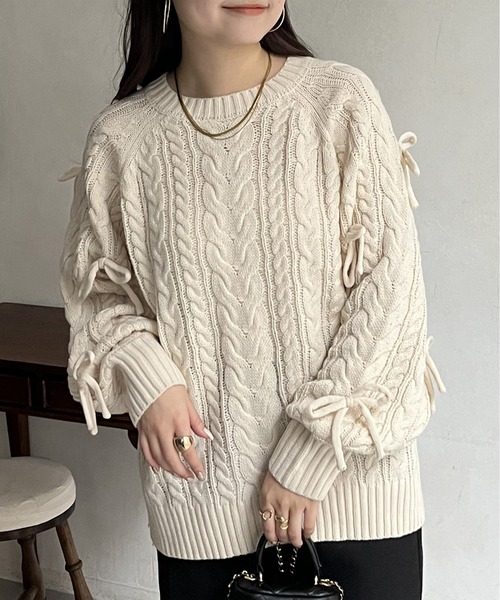 「prose verse」 長袖ニット フリ- アイボリー レディース_画像3