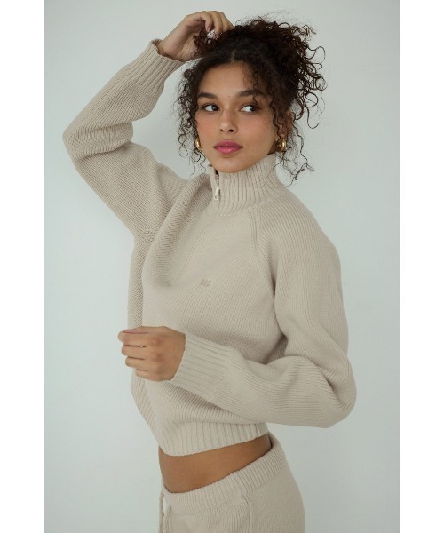 【新品未使用】ALEXIA STAM ハーフジップニットトップス　ベージュ ALEXIA STAM（アリシアスタン） ニット セーター Half Zip Knit Top