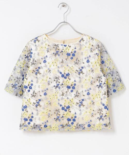 ブラウス シャツ フラワー刺繍セミシアーブラウス レディース