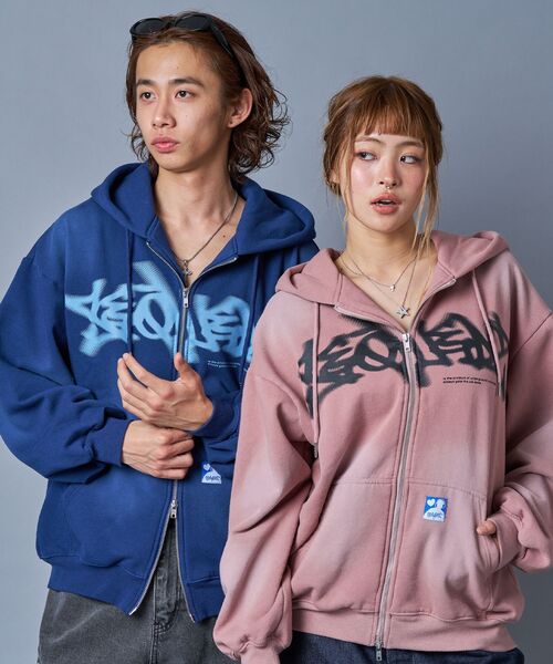 「SEQUENZ」 ジップアップパーカー X-LARGE ブラウン メンズ_画像4