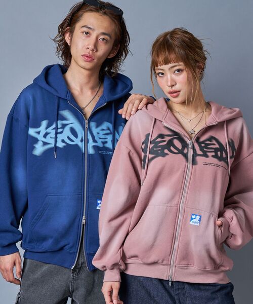 「SEQUENZ」 ジップアップパーカー X-LARGE ブラウン メンズ_画像6