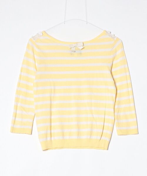 「CYNTHIA ROWLEY」 ボーダー柄7分袖ニット 2 イエロー レディース_画像2