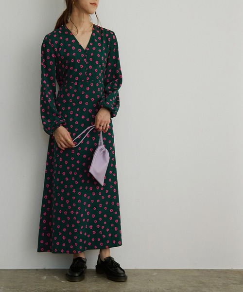 「MADEMOISELLE ROPE'」 長袖ワンピース 36 ダークグリーン レディース_画像2