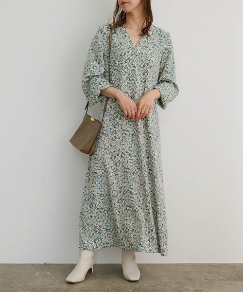 「MADEMOISELLE ROPE'」 長袖ワンピース 36 ダークグリーン レディース_画像6