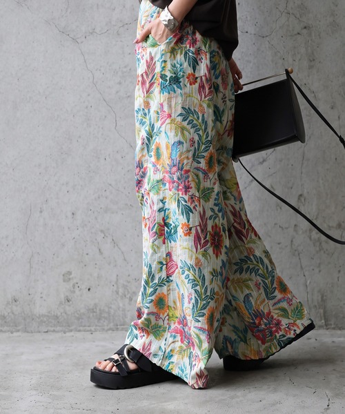 antiqua（アンティカ） ワイドパンツ パンツ 綿100 ボタニカル柄 花柄