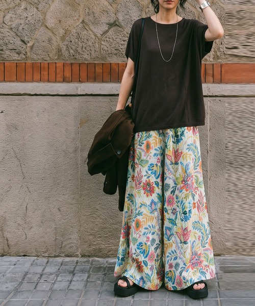 antiqua（アンティカ） ワイドパンツ パンツ 綿100 ボタニカル柄 花柄