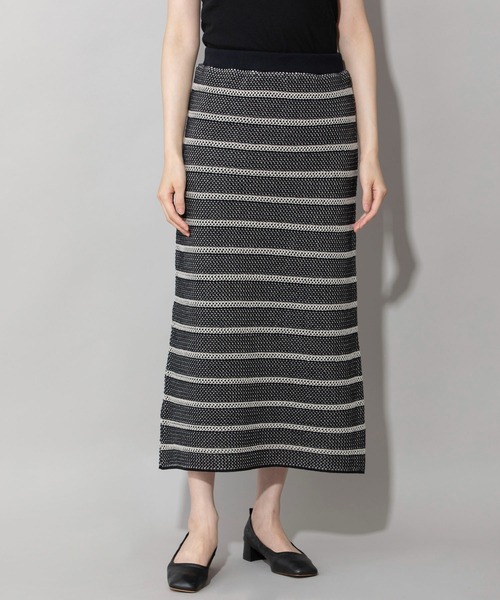 スカート 7GGメッシュ編みボーダーニットタイトスカート レディース  