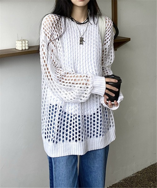 ニット セーター 透け感がオトナ新ニットTシャツ肩メッシュトップス レディース 透け感がオトナ新ニットTシャツ肩メッシュトップス（ニット