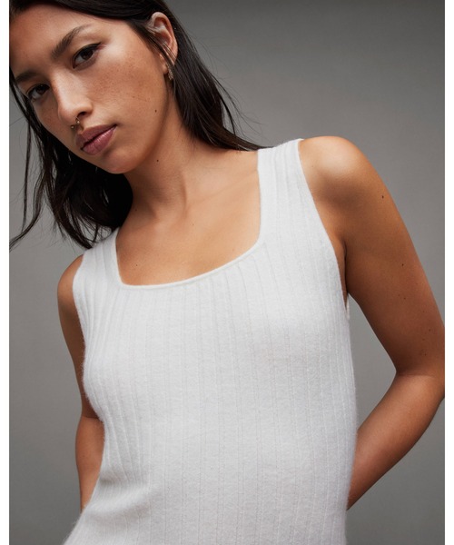 ALLSAINTS ワンピース MARGOT 2-IN-1 RIBBED CREW NECK MIDI DRESS  