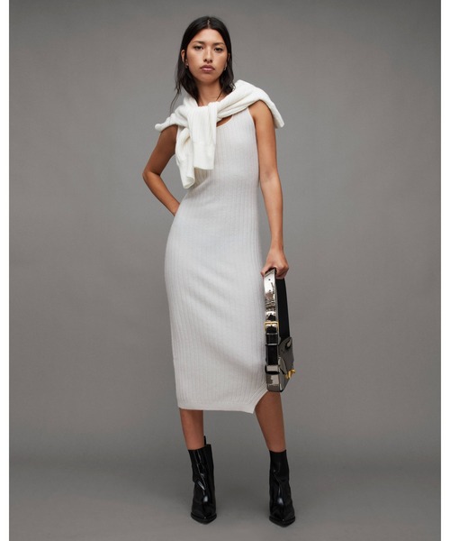 ALLSAINTS ワンピース MARGOT 2-IN-1 RIBBED CREW NECK MIDI