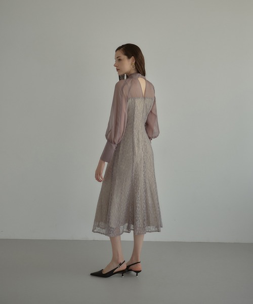 パーティードレス チュール リーフ柄 結婚式 お呼ばれ L1193 ANDRESD ドレス leaf lace dress リーフレースドレス / 結婚式
