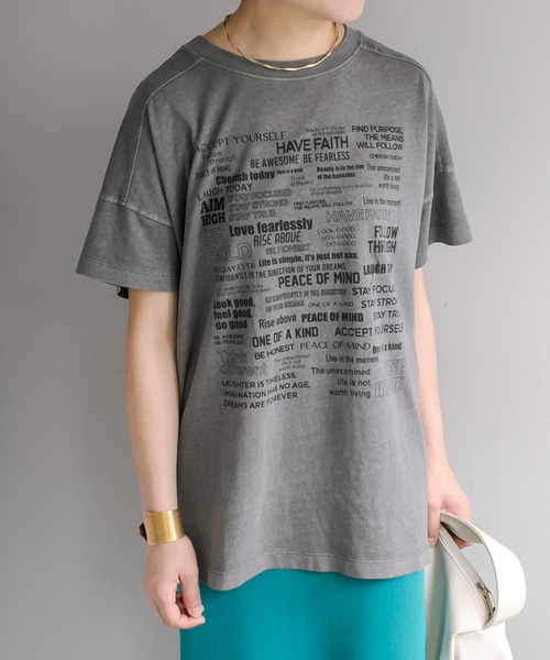 PUAL CE CIN グレー ロゴTシャツ 半袖 pual ce cin tシャツ コットンナイロンシアーロゴTシャツ