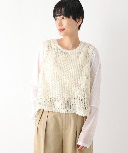 LEPSIM 刺繍ベスト(WHITE) LEPSIM ベスト ジレ フラワーレーシーベスト 134423 レディース