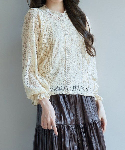 SEU tシャツ 総レースレディトップス 長袖レースブラウス オフィス