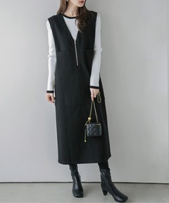 ジャンパースカート Vネックジャンパースカート