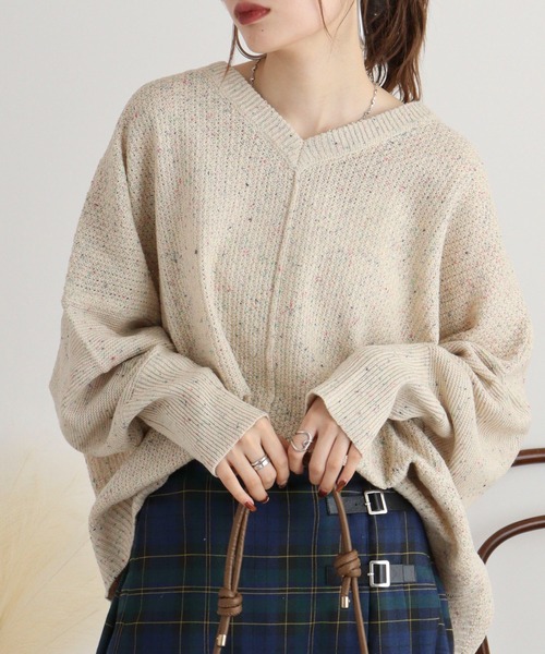 ニット セーター myke カラーネップ Vネックドルマンニット レディース