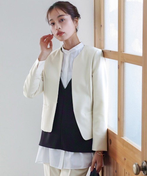 未使用級✨SOEJU ノーカラージャケット 入学式 式典 フォーマル 白 XL ロングノーカラージャケット - SOÉJU online store｜上質な大人の女性