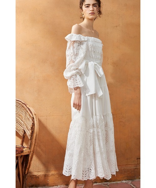 ワンピース Estella.K Florence Dress L.BEG Eliana Lace Dress オープンバックシアーレースドレス