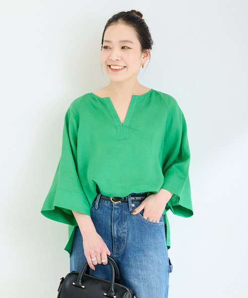 Ballsey ソフトツイル スキッパーカラー ブラウス 長袖 グリーン Ballsey - Ballsey ソフトツイル スキッパーカラー ブラウス