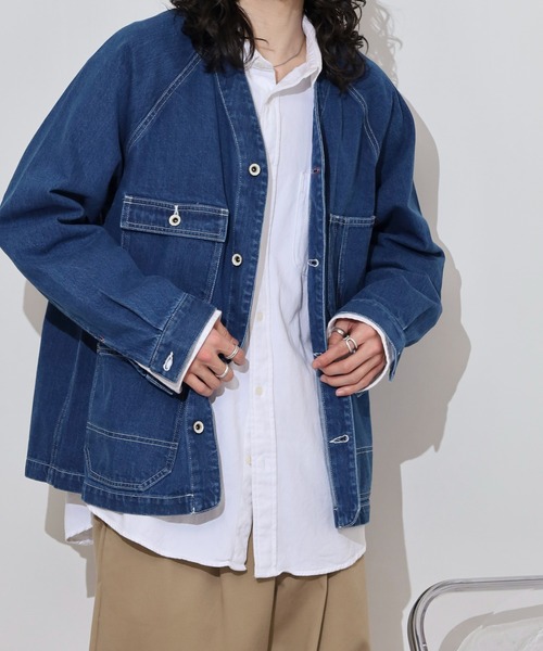 新品　クリフメイヤー　ノーカラーデニムジャケット クーポン】【KRIFF MAYER/クリフメイヤー】ノーカラー デニム