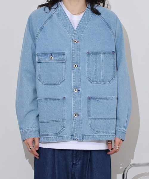 新品　クリフメイヤー　ノーカラーデニムジャケット KRIFF MAYER クリフメイヤー ノーカラー カバーオール デニム