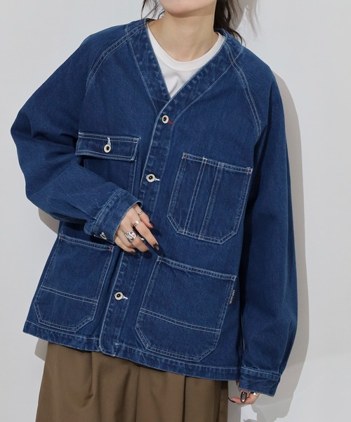新品　クリフメイヤー　ノーカラーデニムジャケット KRIFF MAYER クリフメイヤー ノーカラー カバーオール デニム