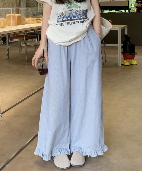 【美品】unminou ウエストフリルデニムパンツ　グレー　完売品 アンミヌ ウエストフリルデニム グレー 完売 新品未使用 unminou