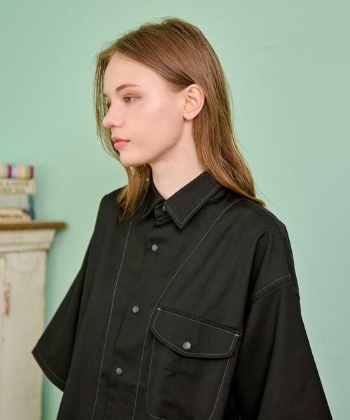 WETTEMPT シャツ 半袖 CURVE STITCH SNAP WORK SHIRT /カーブステッチ