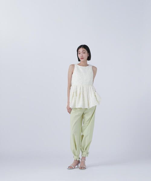 NATURALBEAUTYBASIC BLANCツイードアメスリペプラムトップス NATURAL BEAUTY BASIC ブラウス シャツ 「BLANC」ツイードアメ