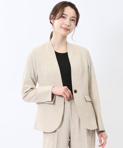 美品✨エムエフエディトリアル ノーカラー ジャケット スーツ 洗える 近年モデル m.f.editorial スーツ 「ウォッシャブル イージーケア」m.f.