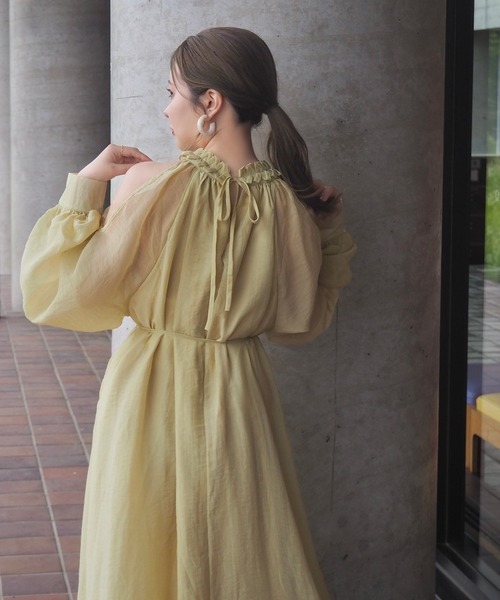 ワンピース open shoulder gather long dress /オープンショルダー