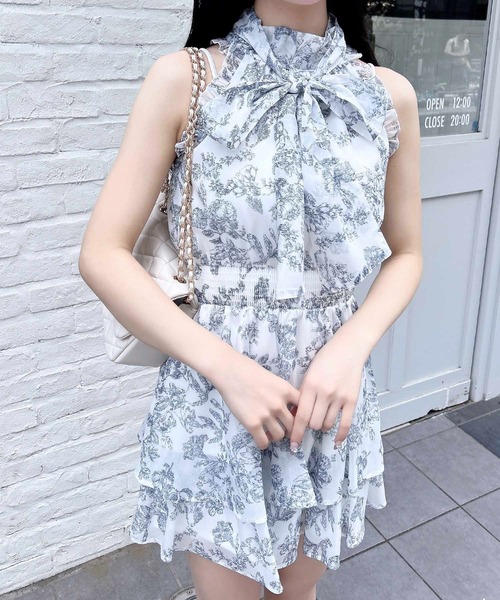 INGNI ワンピース ドレス 2way INGNI ワンピース 2Wayフリル花柄シャーリングワンピース