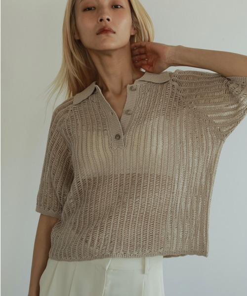 ニット セーター Mesh Polo Knit レディース