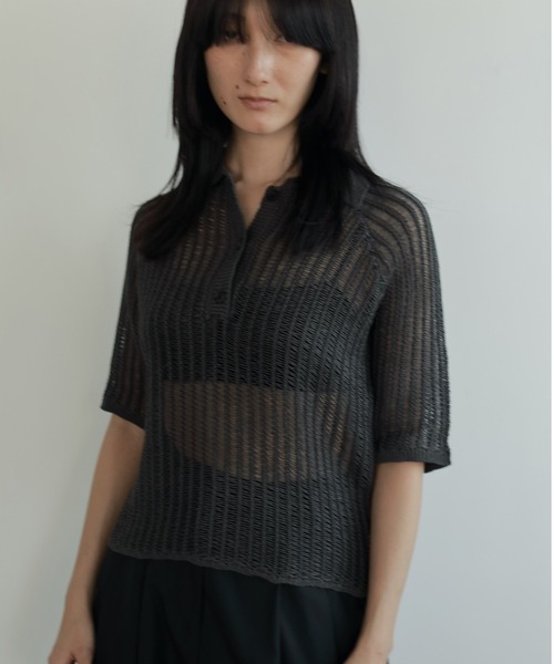 即納【anuke】Mesh Polo Knit　チャコール anuke ニット セーター Mesh Polo Knit レディース : ZOZOTOWN