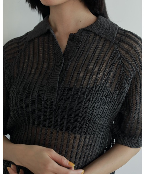 即納【anuke】Mesh Polo Knit　チャコール ▪︎new item◾︎ anuke Mesh Polo Knit ¥ 13,200-(tax in