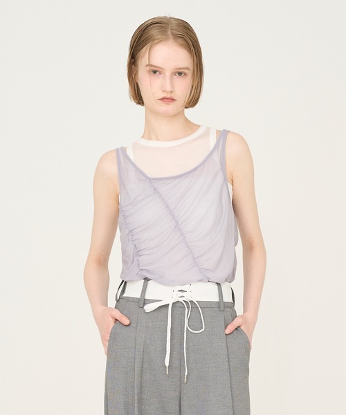 タンクトップ ノースリーブ 「Nora Lily」「elle」Ripple Sheer Layered Tank Top レディース