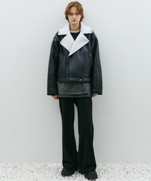 AFF AIVER 革ジャン ライダース フェイクムートンダブルライダース
