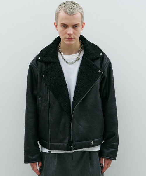 AFF AIVER 革ジャン ライダース フェイクムートンダブルライダース