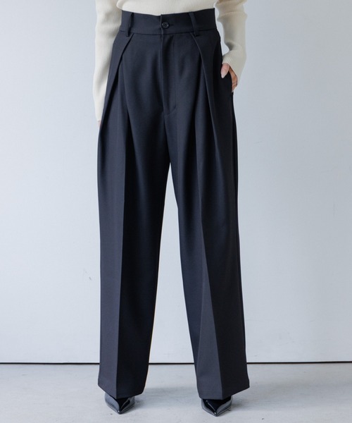 スラックス パンツ high waist cross tuck slacks（ハイウエストクロスタックスラックス） レディース