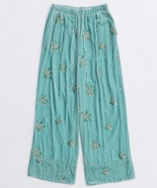 パンツ maison special Beads Velor Pants PRE-ORDER] Beads Flower Embroidery Velor Pants