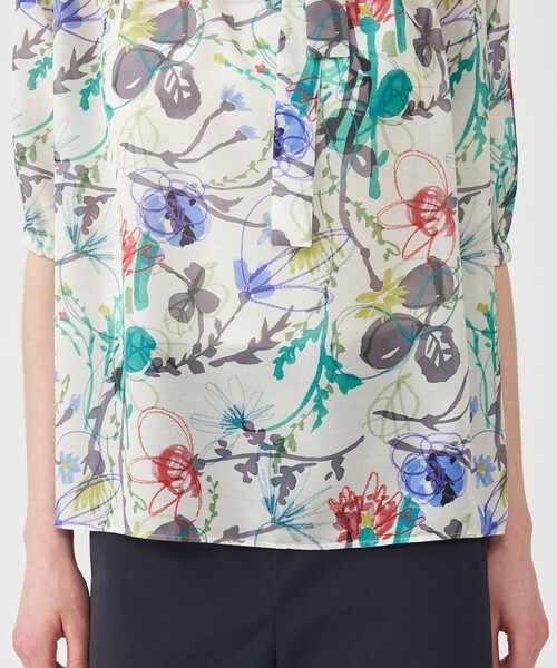 新品 トゥモローランドコレクション 半袖白ブラウス 36 ストレッチブロード パフスリーブブラウス（シャツ/ブラウス