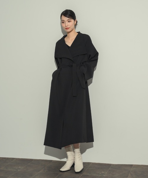 AGNONA アイオナ ノーカラーコート ドレープ ロングコート 黒 NEUNA（ヌナ） ノーカラーコート コート ドレープロングコート